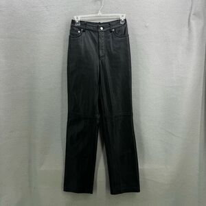 Vintage Y2K Tommy Hilfiger Straight Leg Black Genuine Leather Pants Size 4 STUNN